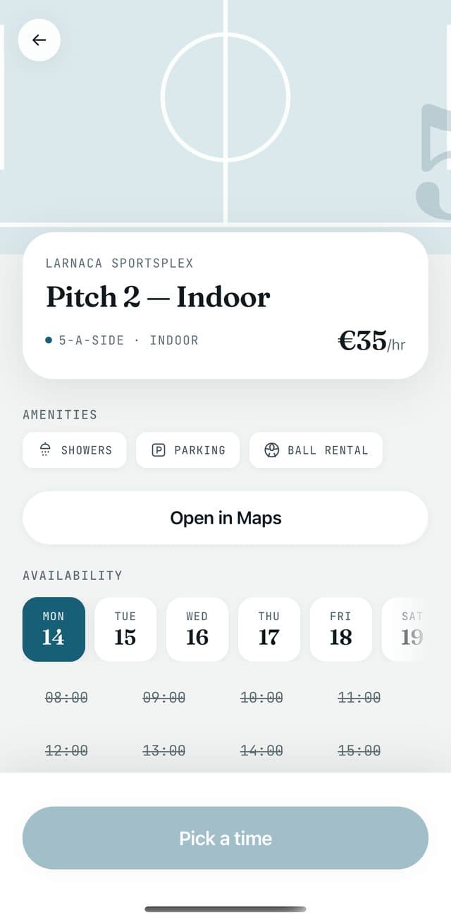 Book — Pick a slot, see the price, pay in the app.