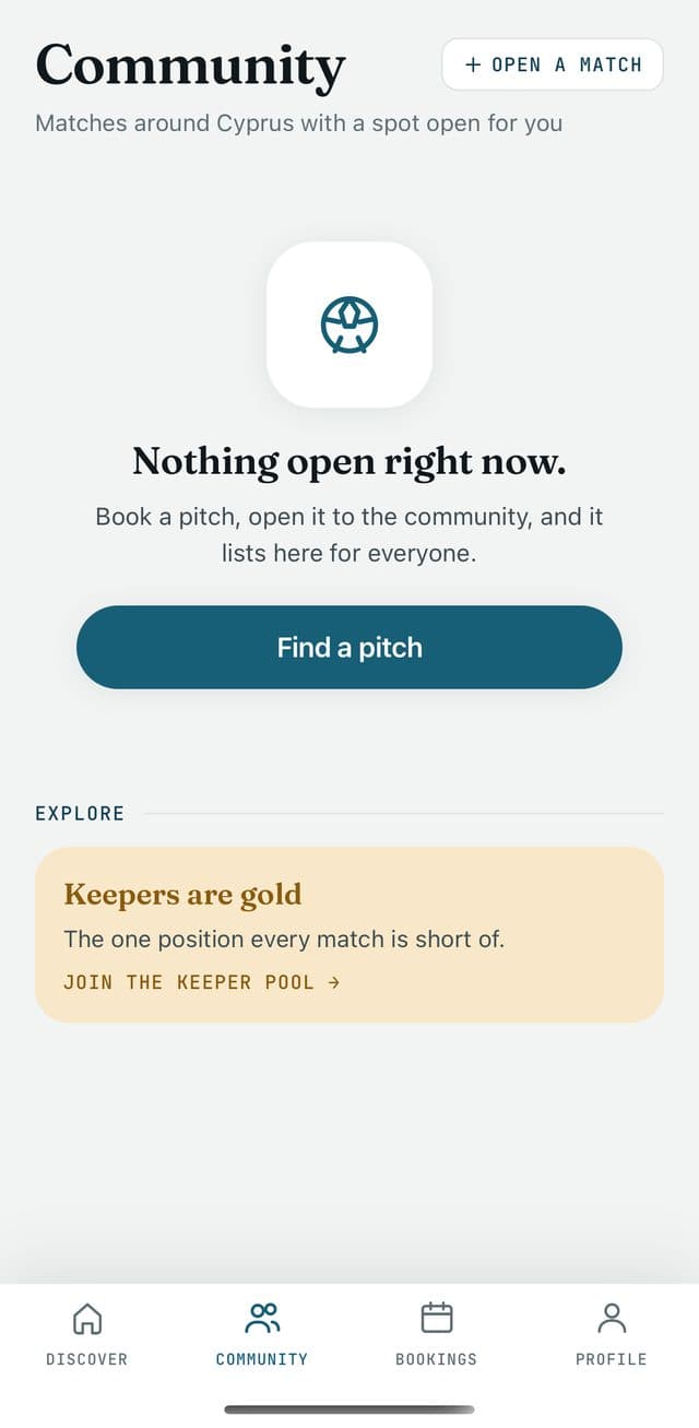 Join — Short a player? Open matches list here for anyone to fill.